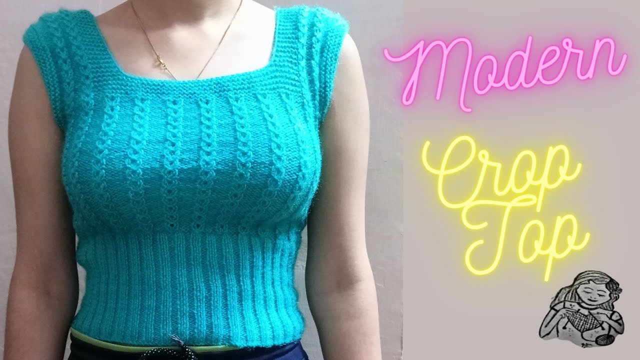 Modern design girl's crop top | woolen crop top | knitting woolen crop top for beginners #croptop