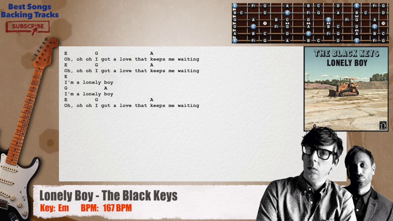 🎸 Lonely Boy - The Black Keys Guitar Backing Track with chords and lyrics