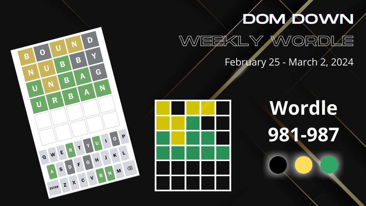 Weekly Wordle ⚫️🟡🟢 | February 25 - March 2, 2024  | Dom Down