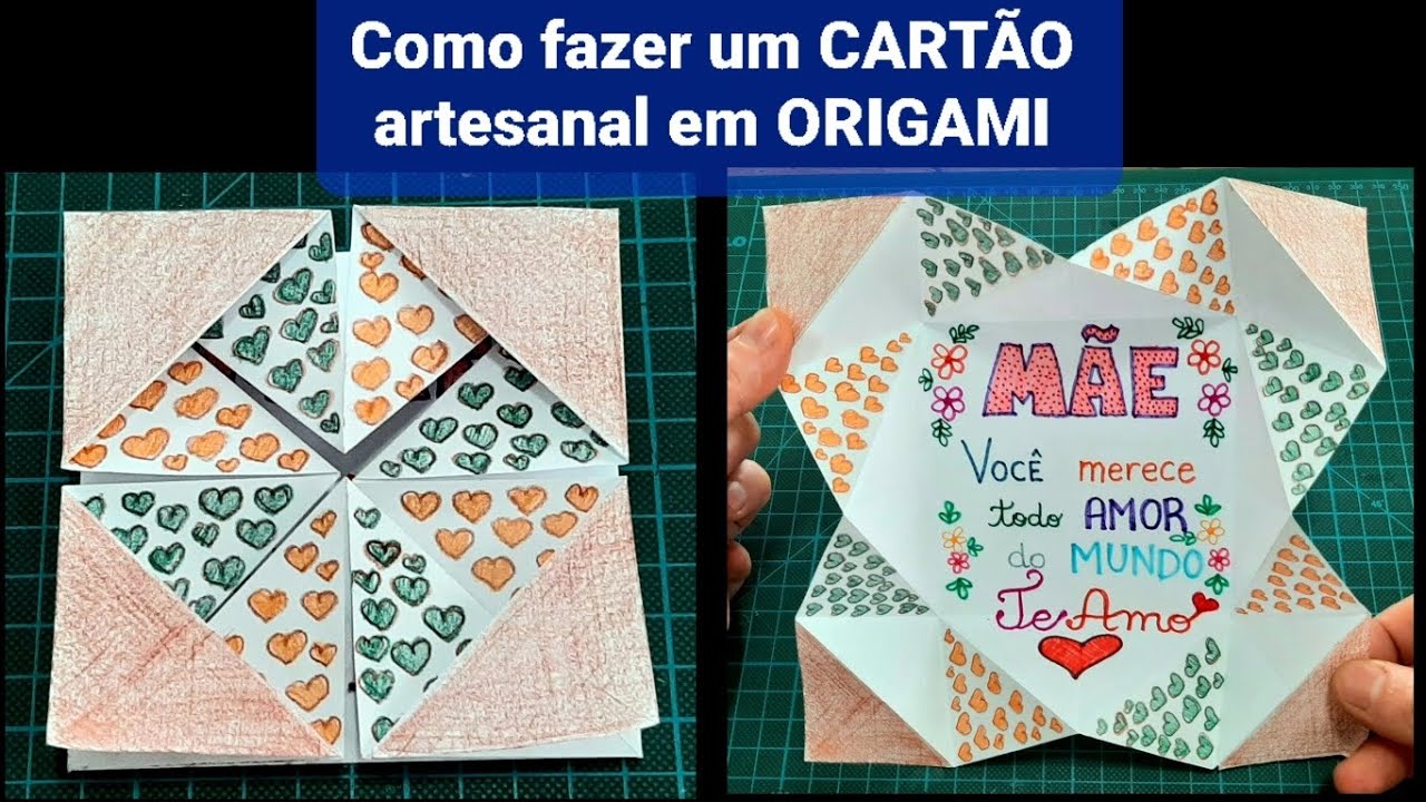 Como fazer um CARTÃO artesanal em origami para sua MÃE ou seu PAI / How to make a mother's day card