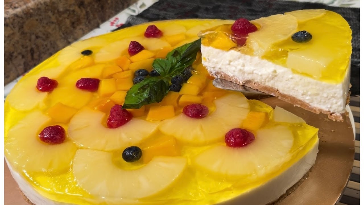 تشيز كيك الاناناس🍍بدون فرن ولا بيض ألذ حلى🍰سريع وبارد #cheesecake