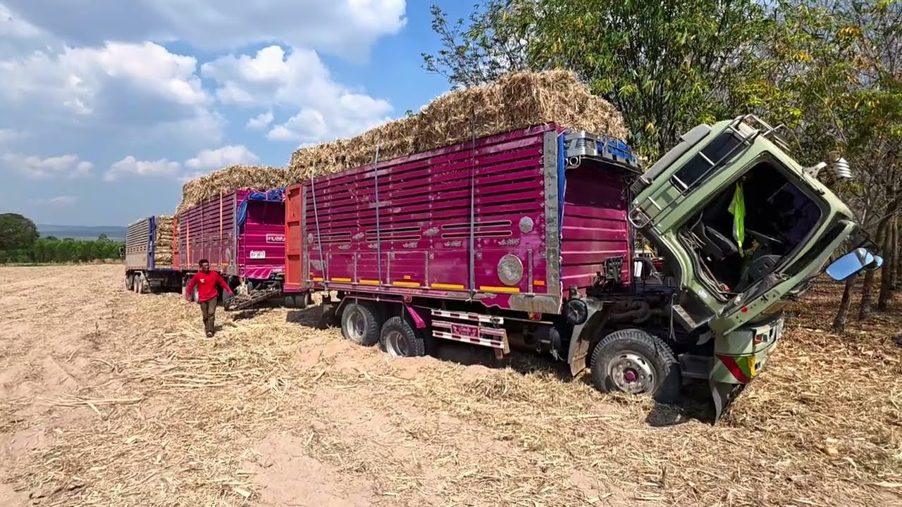 มาชมรถสิบล้อขนใบ FM1J จมติดทราย ซีรี่ย์ 500 มาดึงไม่ขึ้นเจอวิธีนี้เข้าไปจะขึ้นไหม