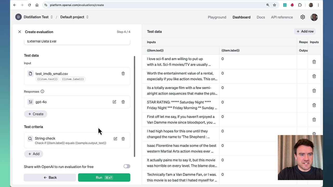 Running evals in the OpenAI dashboard
