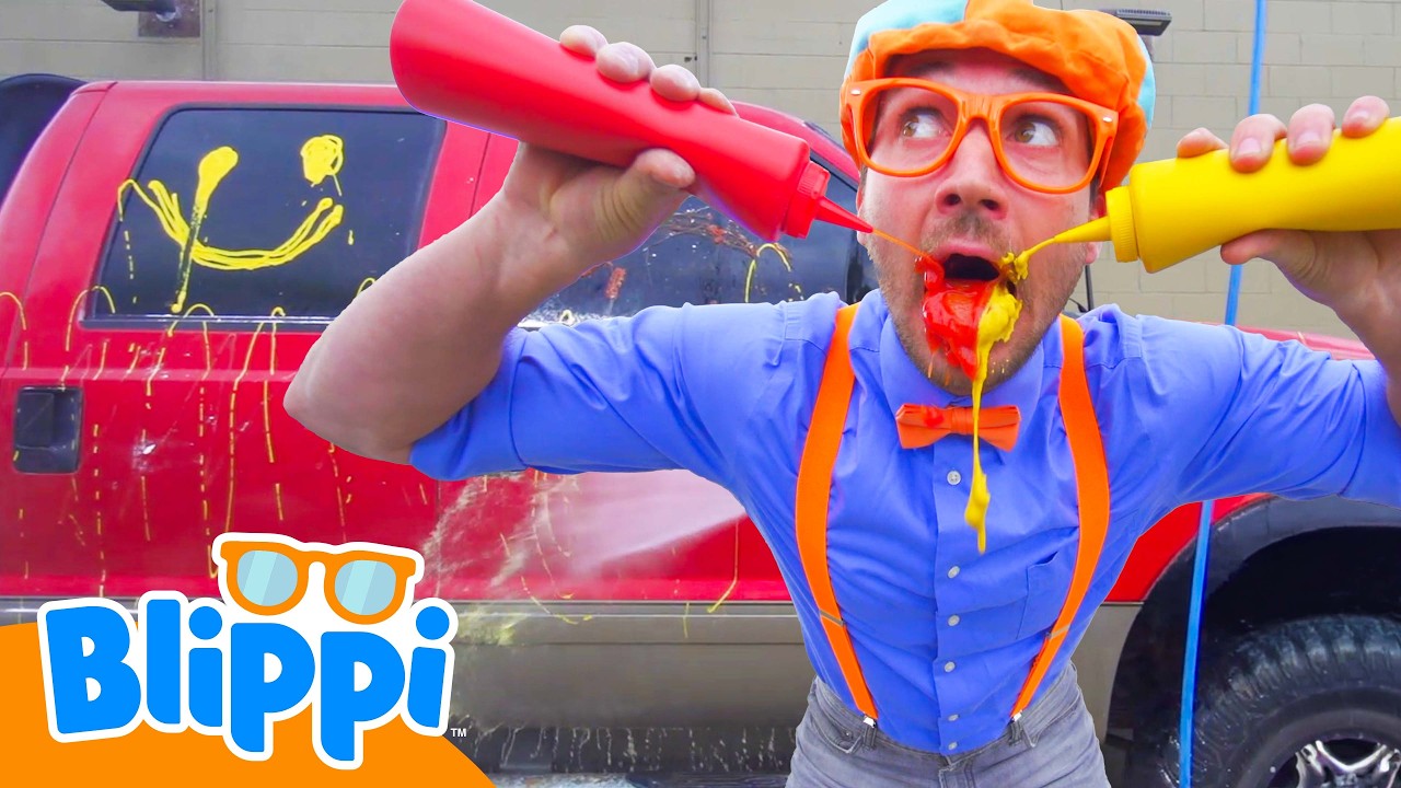 Car Wash with Blippi | Washing the Big Red Truck and Monster Trucks! | Blippi Toys