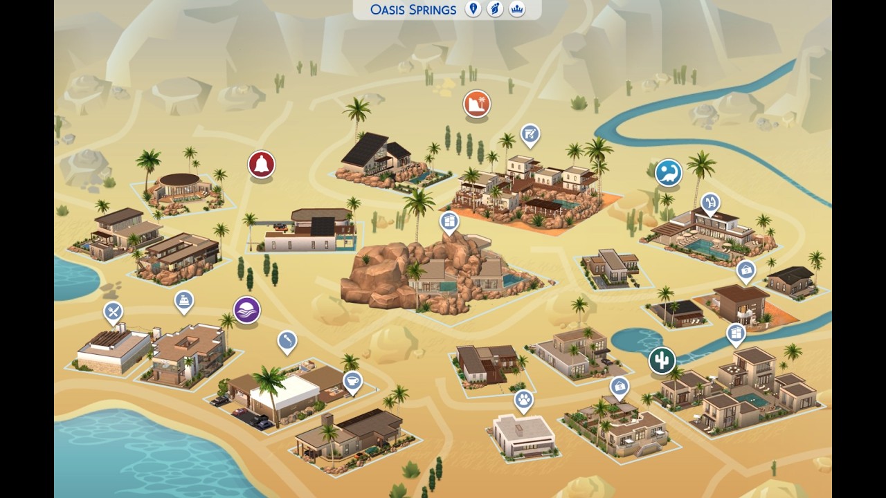 Revamped Oasis Springs | Full Desert Town Makeover + All Lot Placements | Sims 4