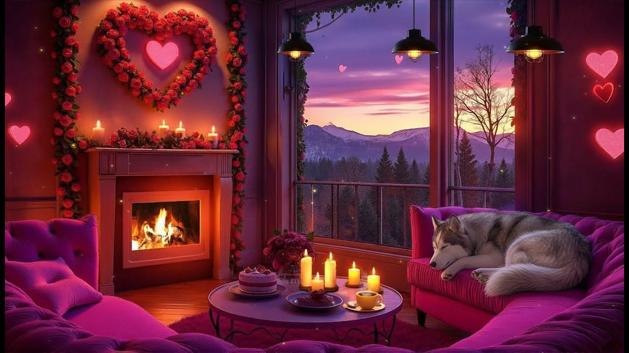 Valentines day by Fireplace | 🔥Cozy Crackling Fire Sounds