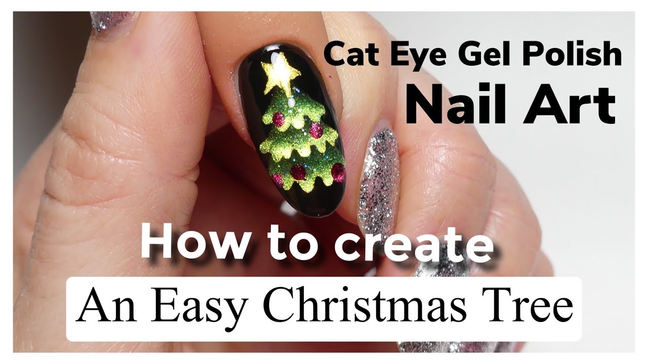 Cat Eye Gel Polish Christmas Tree Nail Art