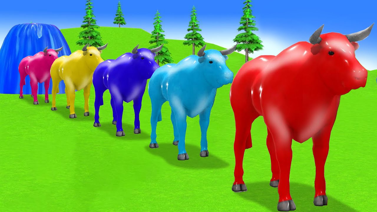 Long Slide Game With Cow Elephant Gorilla Hippopotamus Tiger - 3d Animal Game - Funny 3d Animals