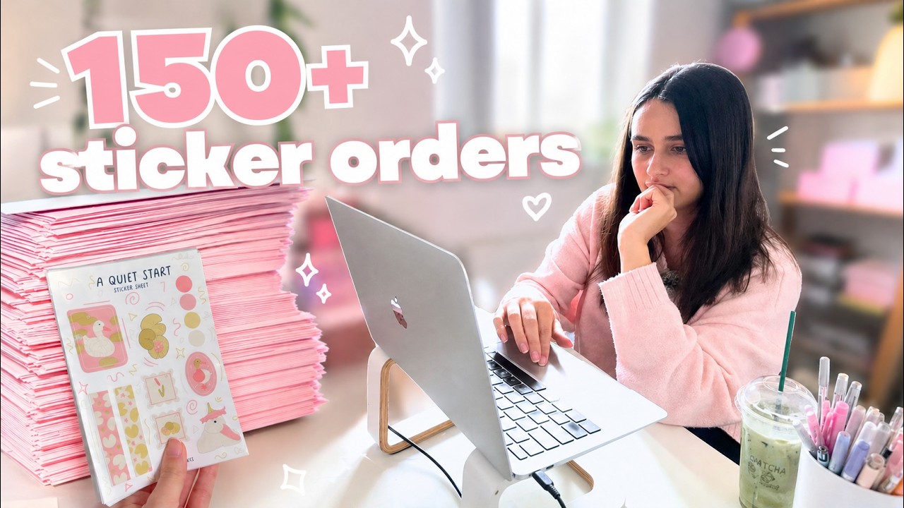 Packing 150 Sticker Orders for my Small Business 📦💌 | Studio Vlog