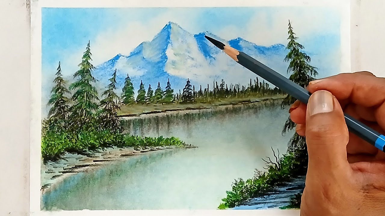 Beautiful landscape scenery drawing with pastels easy ways.