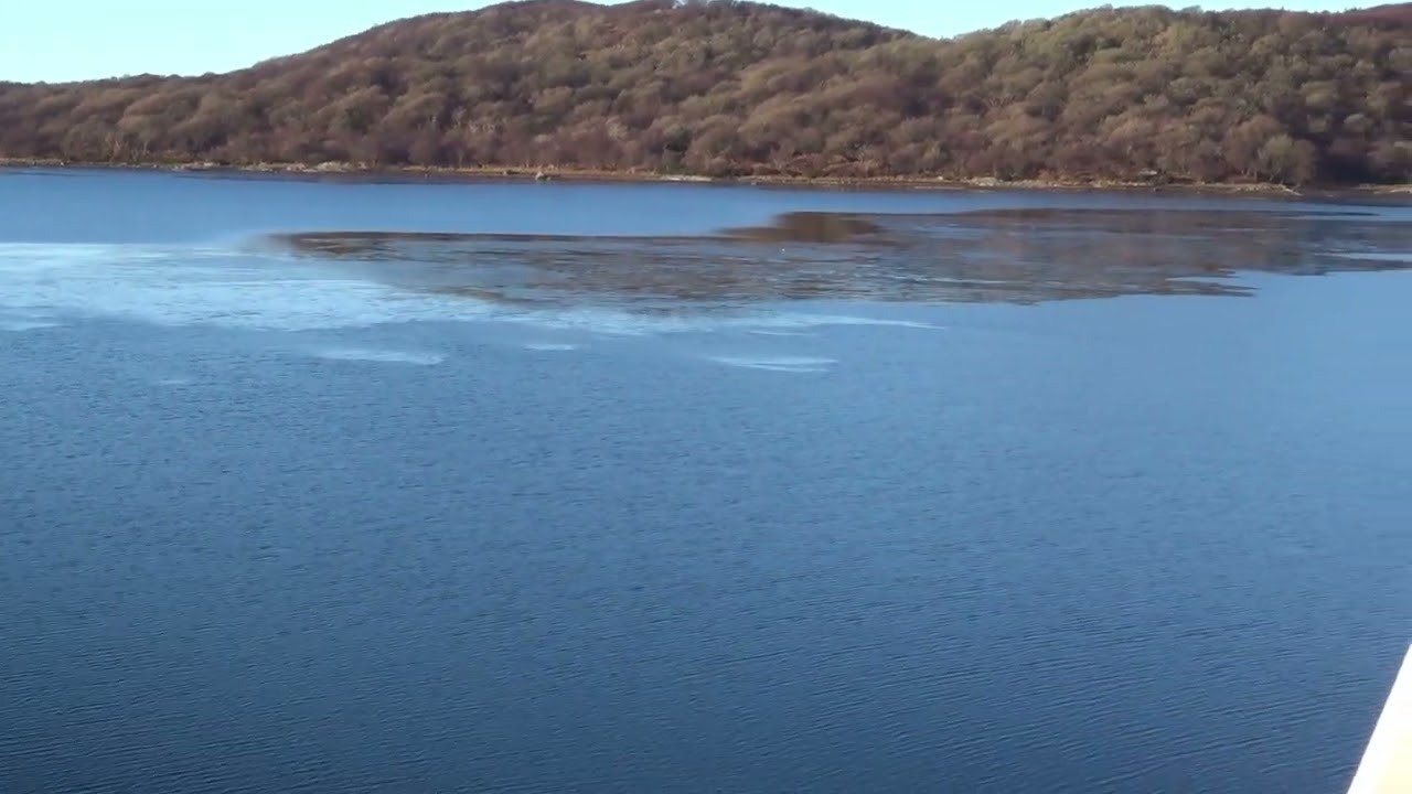 Interesting Islay Calmac ferry Finlaggan wake patterns and ice floes on a chilly West Loch Tarbet