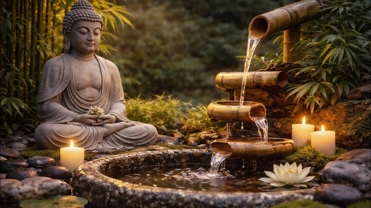 Zen Garden Water Fountain ⛲ Relaxing ASMR Sounds for Sleep & Meditation (4K Ambience)