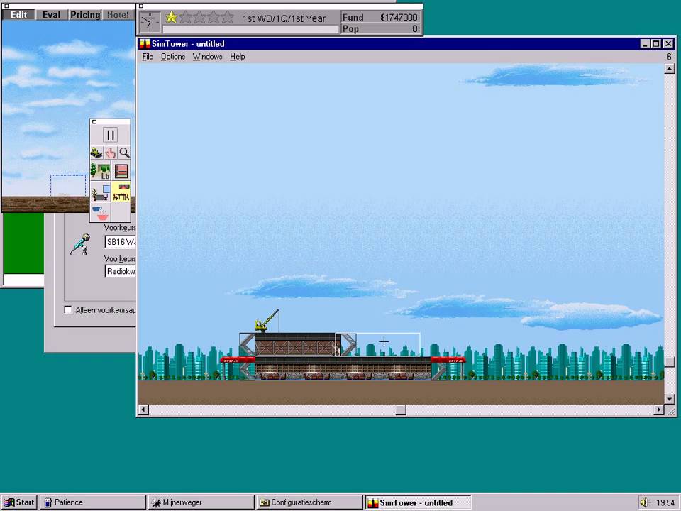 Windows 95 and SimTower on DOSBox 0.74
