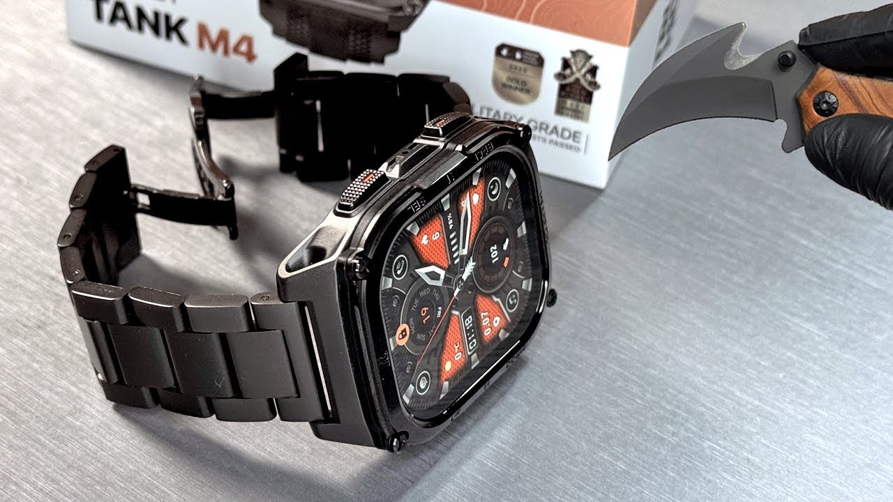 Amazing GPS Military SmartWatch Kospet Tank M4 Black + Black Stainless Steel Bracelet -UNBOXING ASMR