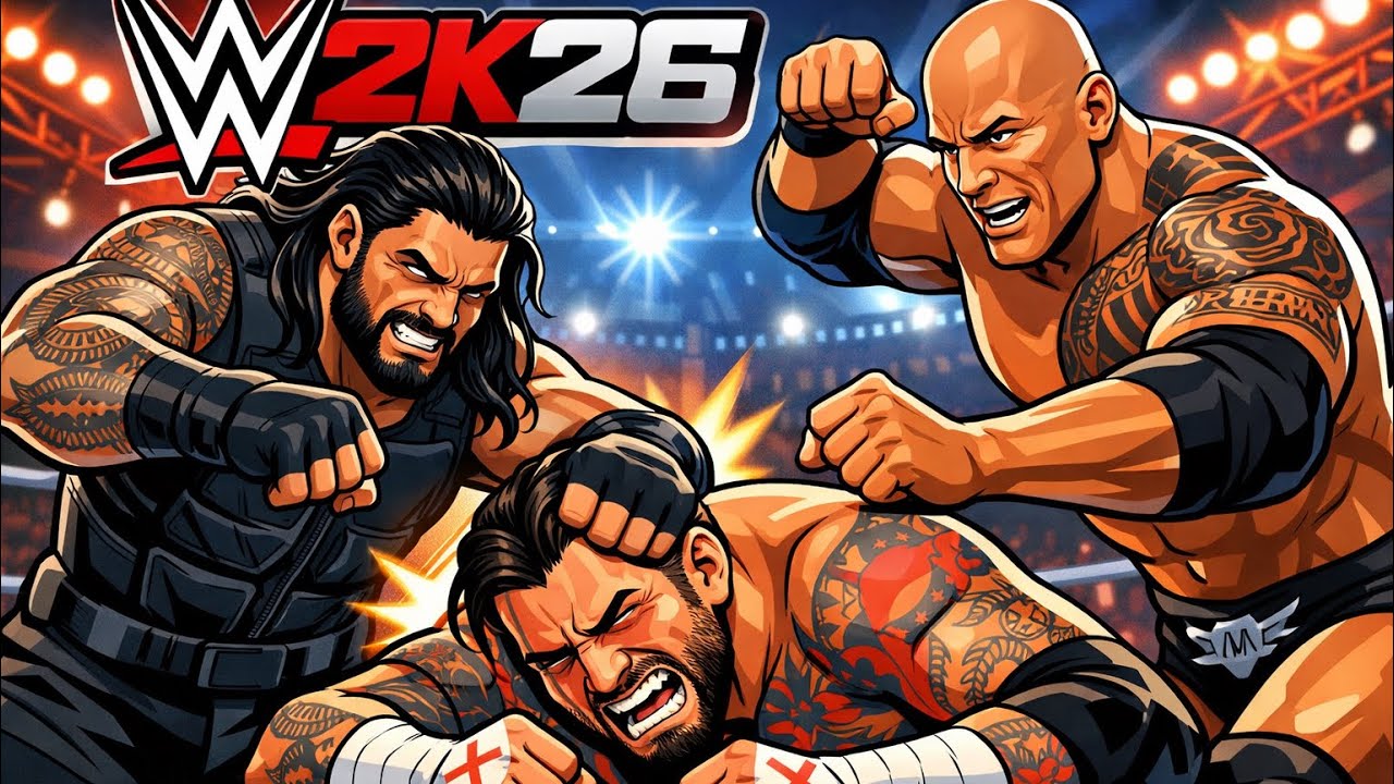 WWE 2K26 CM Punk vs The Rock & Roman Reigns (Handicap Match) 