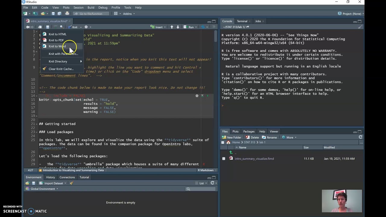 Downloading, Opening, Knitting, and Working in an R Markdown