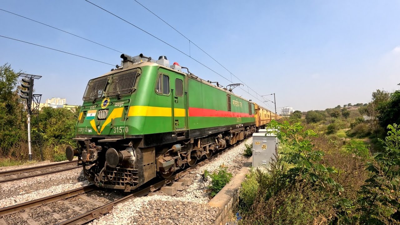 Dangerously Thrashing WAG 9 LOCOMOTIVE pulling Yellow ICF coaches of Sabri Superfast Express