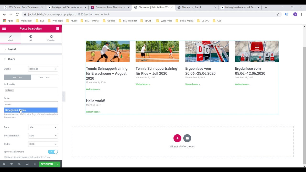 WordPress Beitr&auml;ge auf Seite einbinden mit dem Elementor Pro Posts Widget