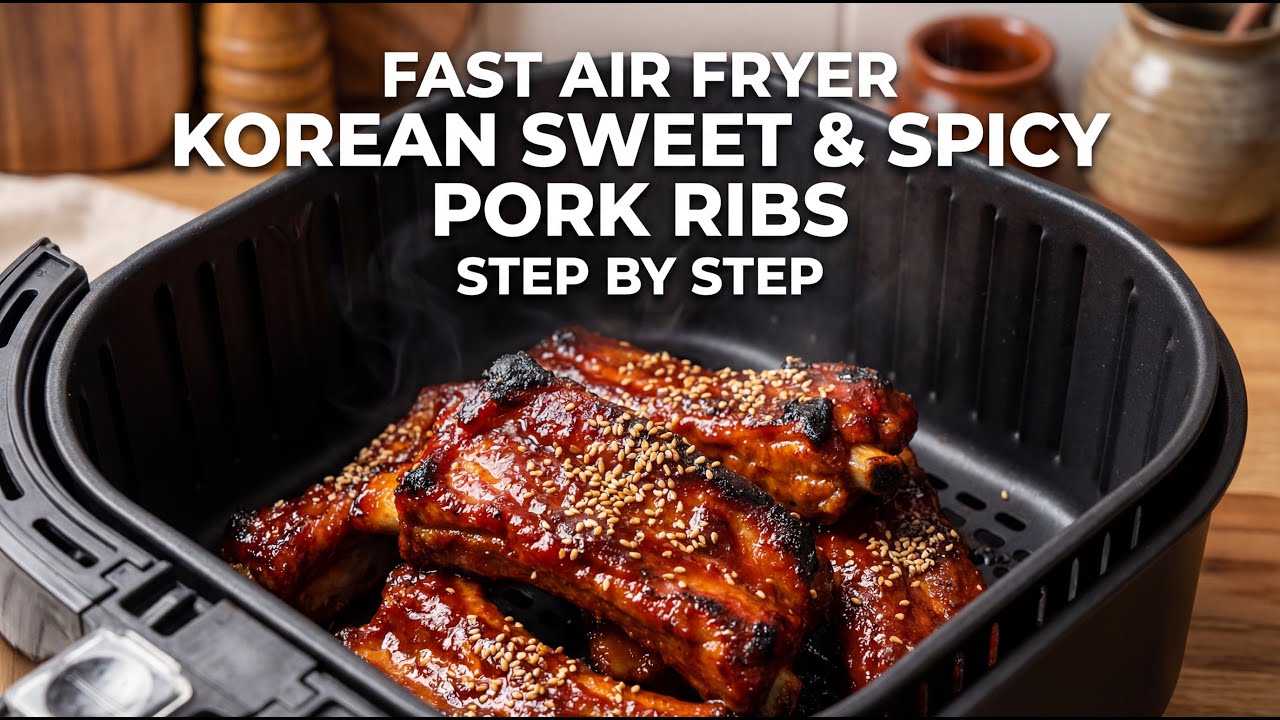 Fast Air Fryer Korean Sweet and Spicy Pork Spare Ribs (Dwaeji Galbi) Cooking Guide Step By Step