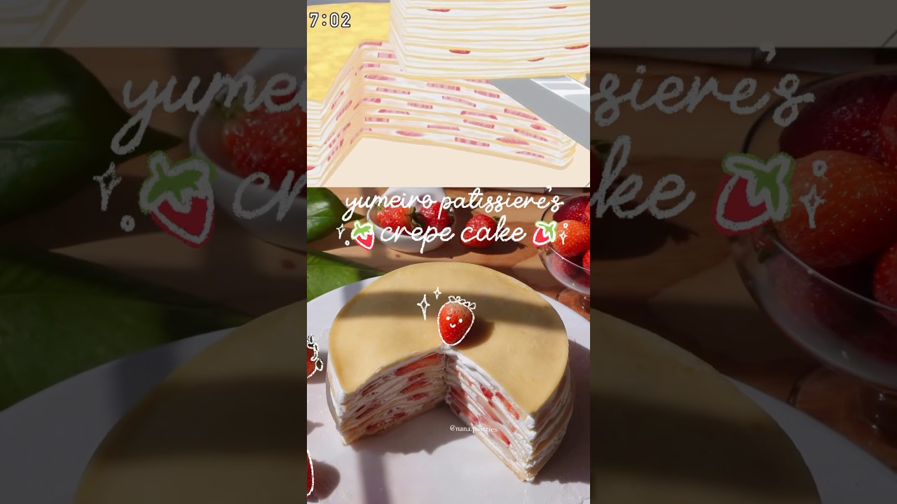 recreating the strawberry crepe cake from yumeiro patissiere #animefood #shoujo #nobakedessert