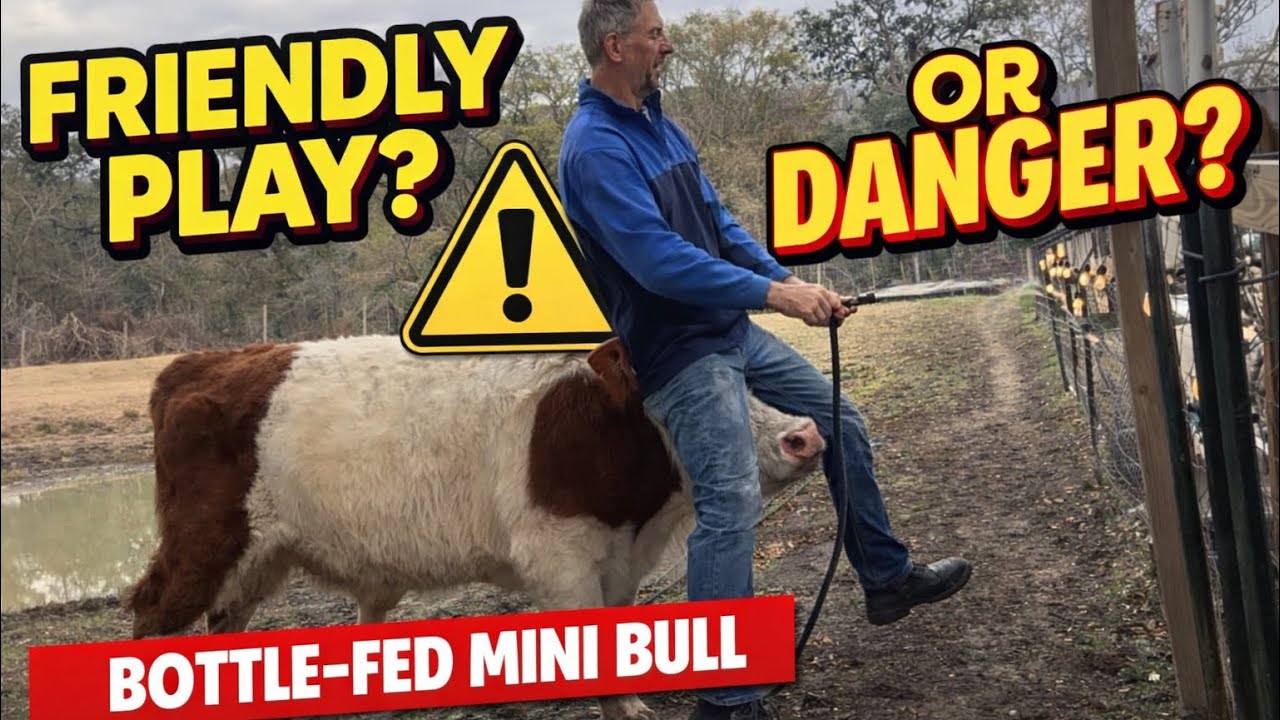 When Bottle-Fed Bulls Grow Up: Friendly Play or Aggression? | T-Bone the Mini Bull
