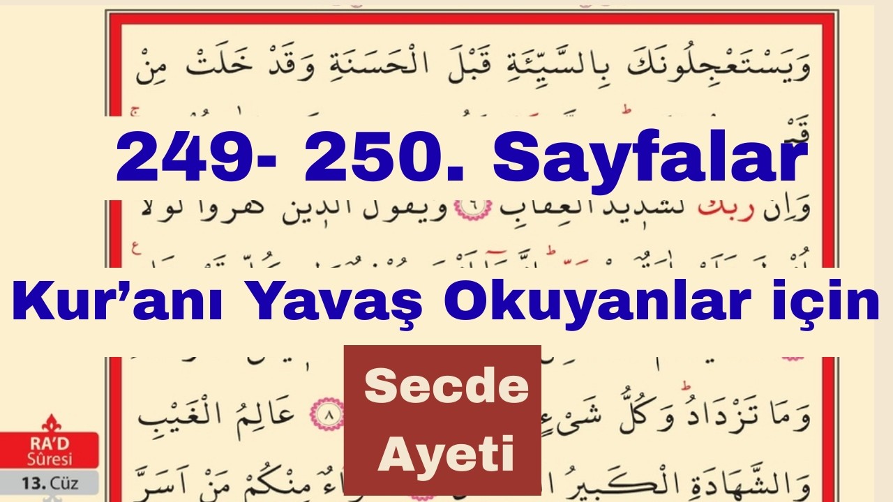 249- 250  Sayfalar / Kur'anı YAVAŞ OKUYANLAR İçinTecvitli Okuma