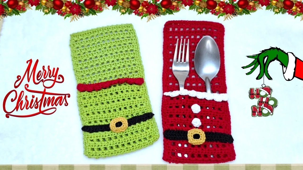 🎅🍴 PORTA CUBIERTOS NAVIDEÑOS 2XI A CROCHET  / TEJIDO FACIL  / TUTORIAL PASO A PASO 🍴🎅