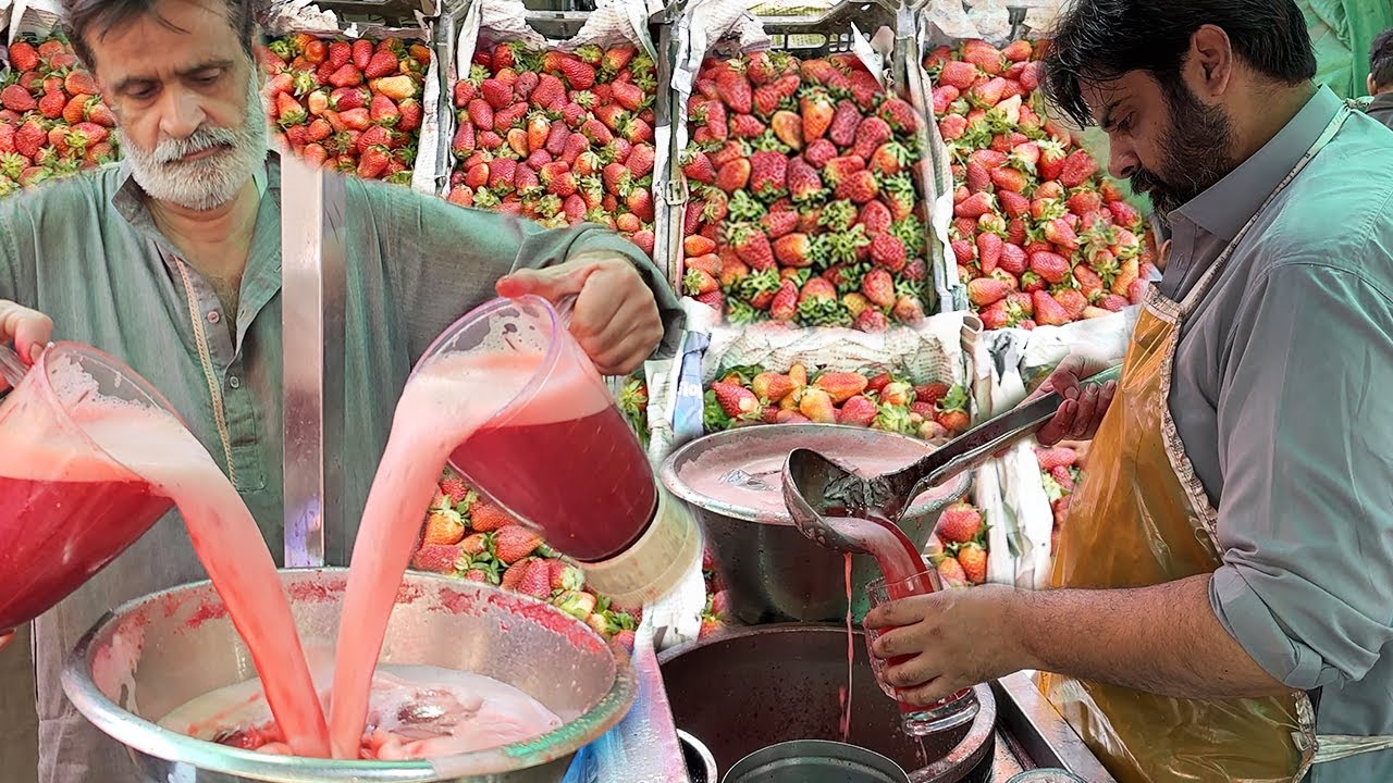 Strawberry Street Juice 🍓 Bloody Red Street Drink Healthy Sharbat Street Food Karachi Pakistan