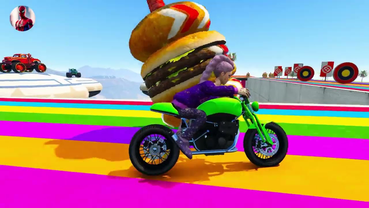 SPIDER MAN against Rumi on Motorcycle in RAINBOW SPIDERS BRIDGE - GTA MULTIVERSE???