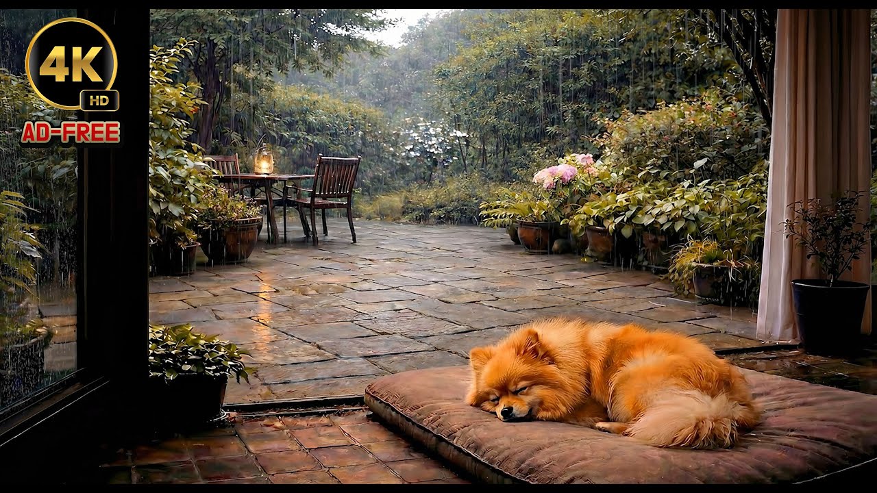 [4K] A Quiet Rainfall, an Afternoon with a Sleeping Puppy | Relaxing, Ambience