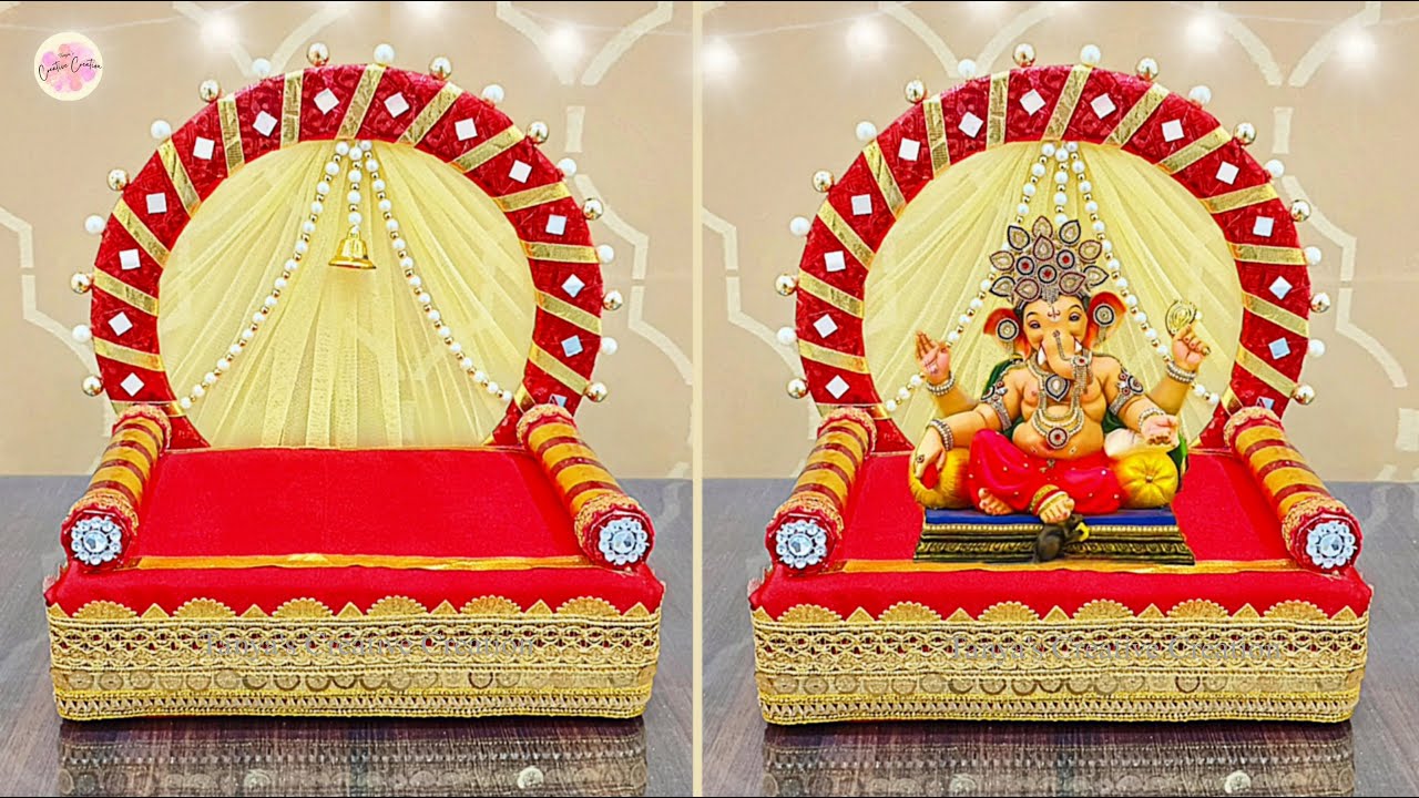 DIY Ganpati decoration ideas for home 2025 | Ganpati sinhasan decoration