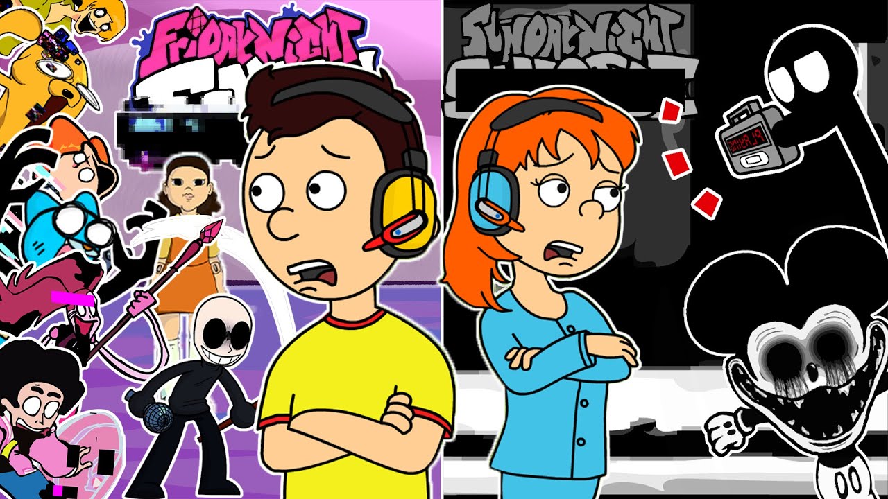 Caillou VS Pibby Mods, Eteled, and Squid Game & Rosie VS Mickey Mouse and Stickman | FNF Mods