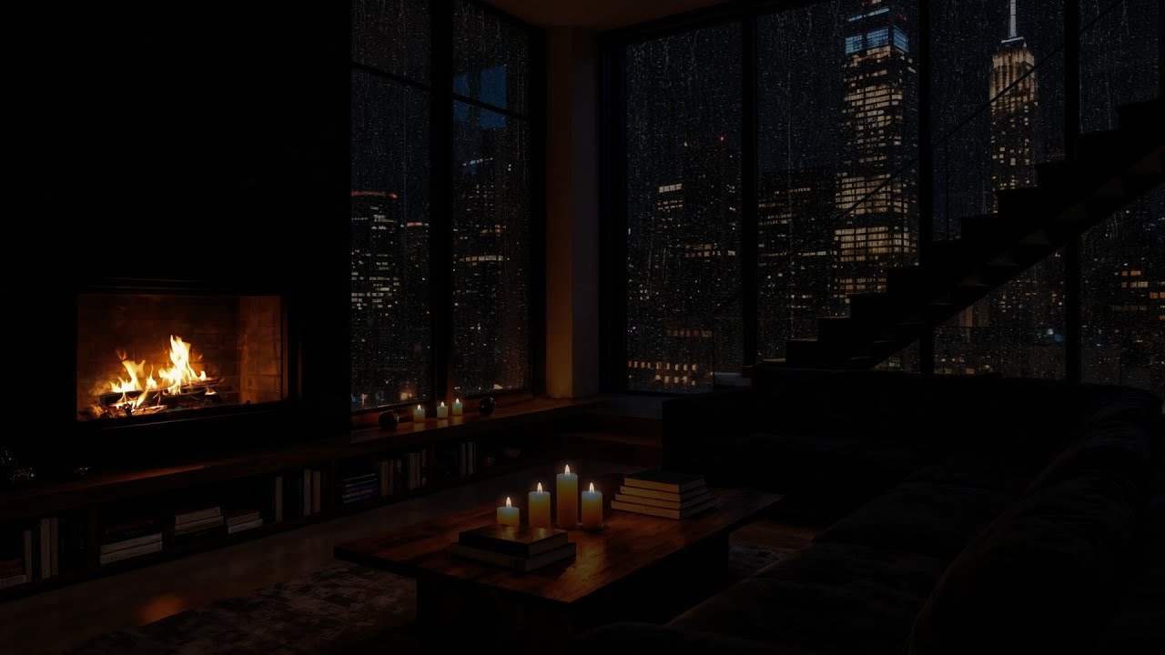 🌧️Cozy atmosphere in the city on a rainy night | The sound of rain helps you reduce stress, focus🔥