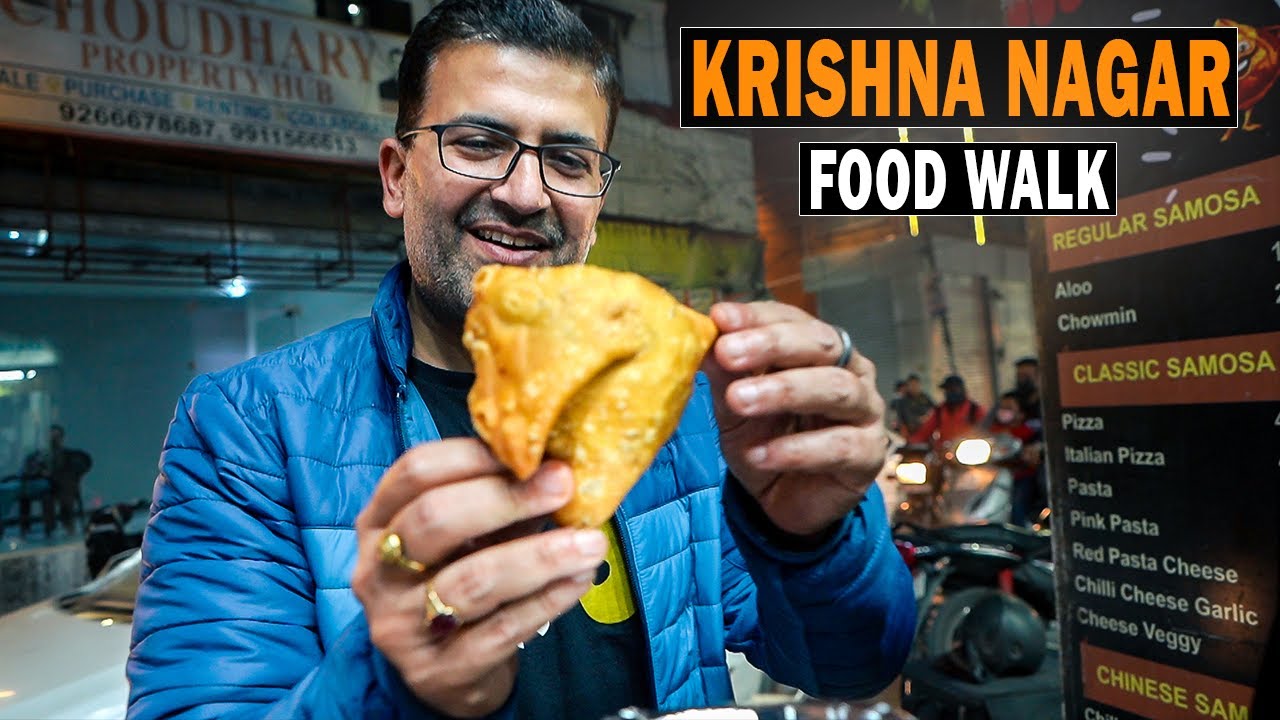East Delhi Krishna Nagar Veg Food Walk I Desi Style Hot Dog + PAAN SAMOSA + Soya Bhurji Momo + Kebab