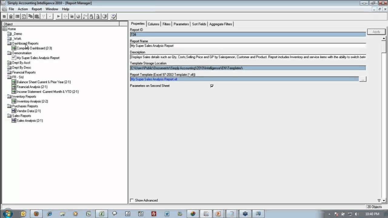 Sage Simply Accounting Intelligence - Tour of Functionality - Dashboard Report
