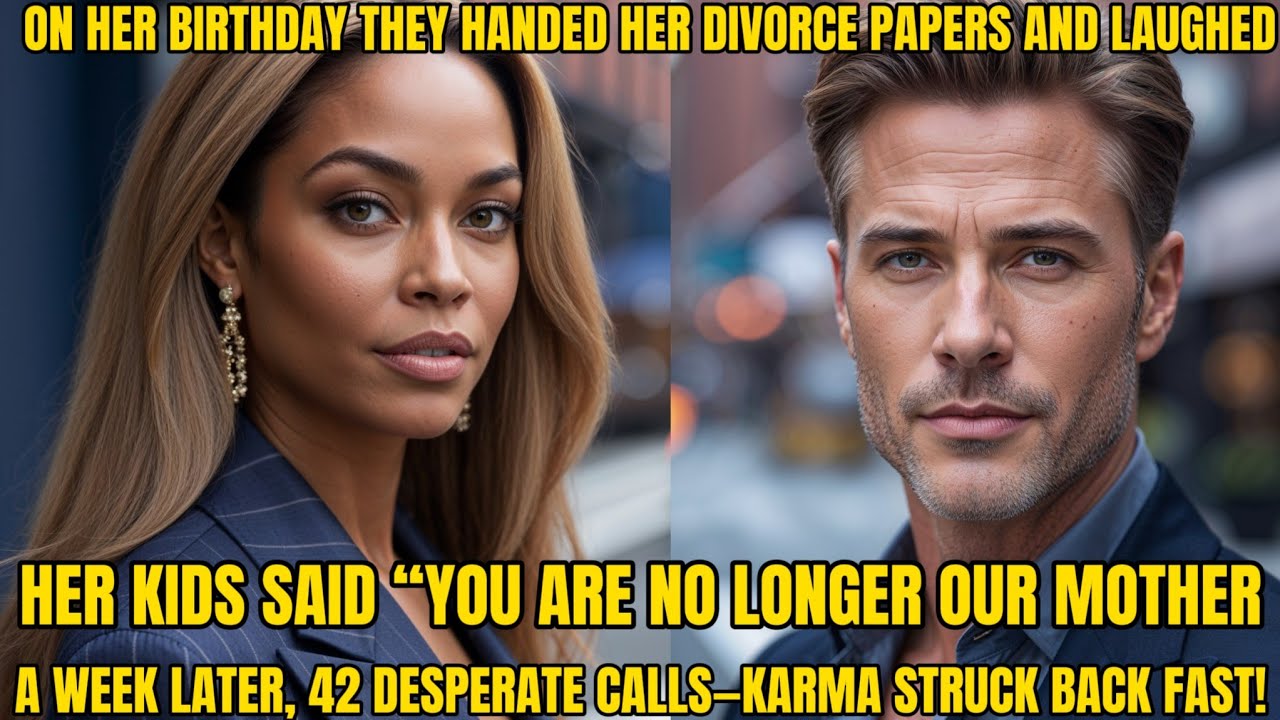 On her birthday, her billionaire husband and kids handed her divorce papers and took the mansion...