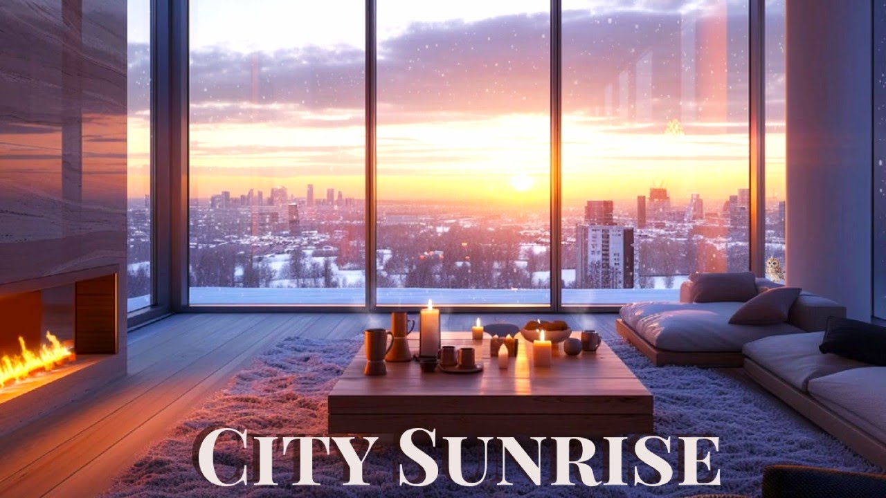 Cozy Luxury Apartment Ambience ❄️ Snowy City Sunrise | Upbeat Winter Morning (2 Hours)