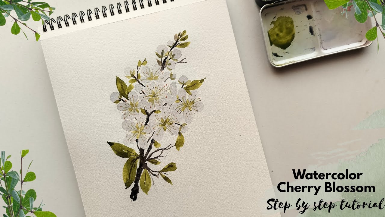 Learn to Paint Cherry Blossoms in Watercolor | Sakura flower painting. Step by step.