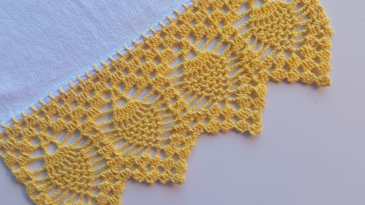Bico de crochê para pano de prato ponto abacaxi #608