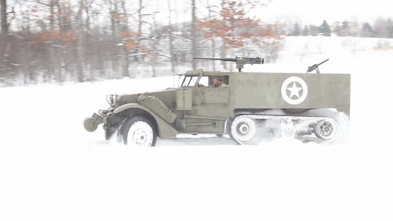 M3A1 driving in the snow