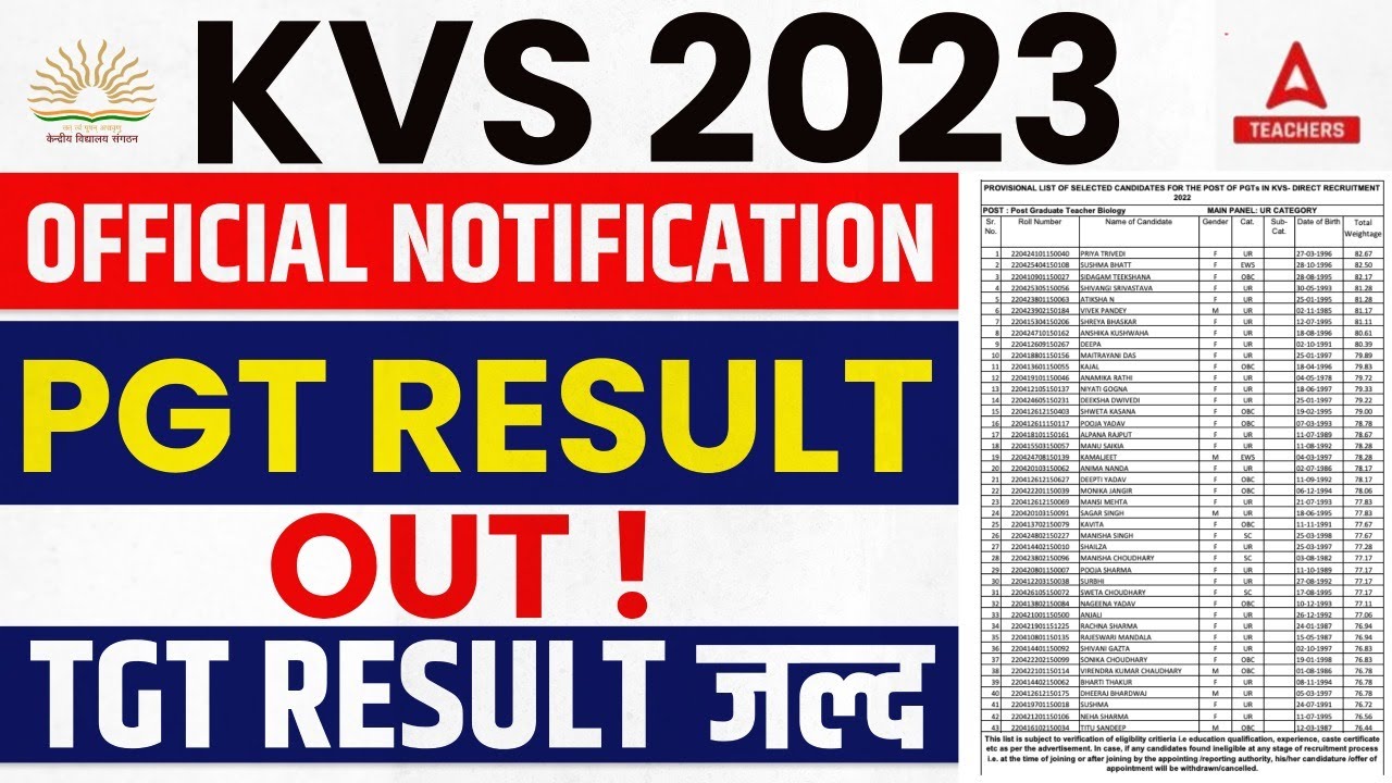 KVS PGT Final Result 2023 Out | KVS TGT Result 2023 Date?