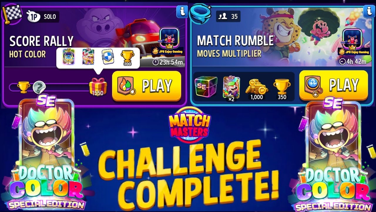 Hot Color+Bombs Away Solo Challenge Score Rally/ 1550 Score/ Match Rumble Moves Multiplier+5 Colors