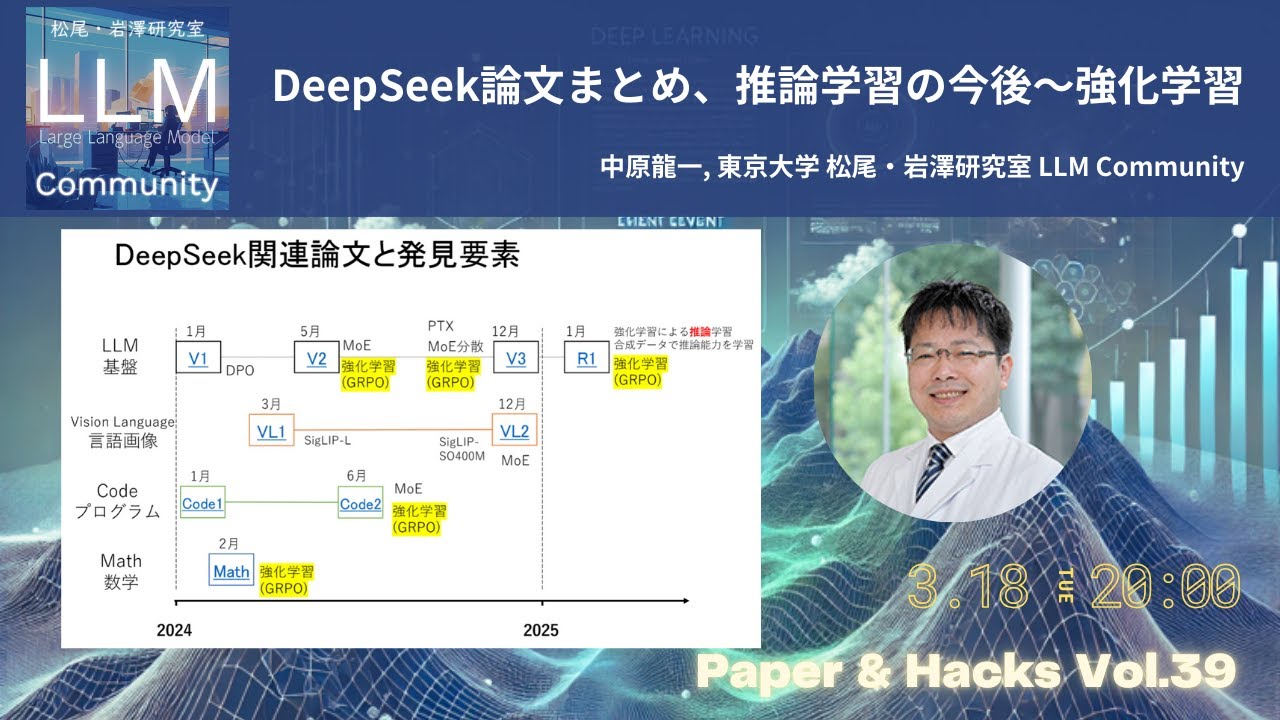 「DeepSeek論文まとめ、推論学習の今後～強化学習」松尾研 LLM コミュニティ 