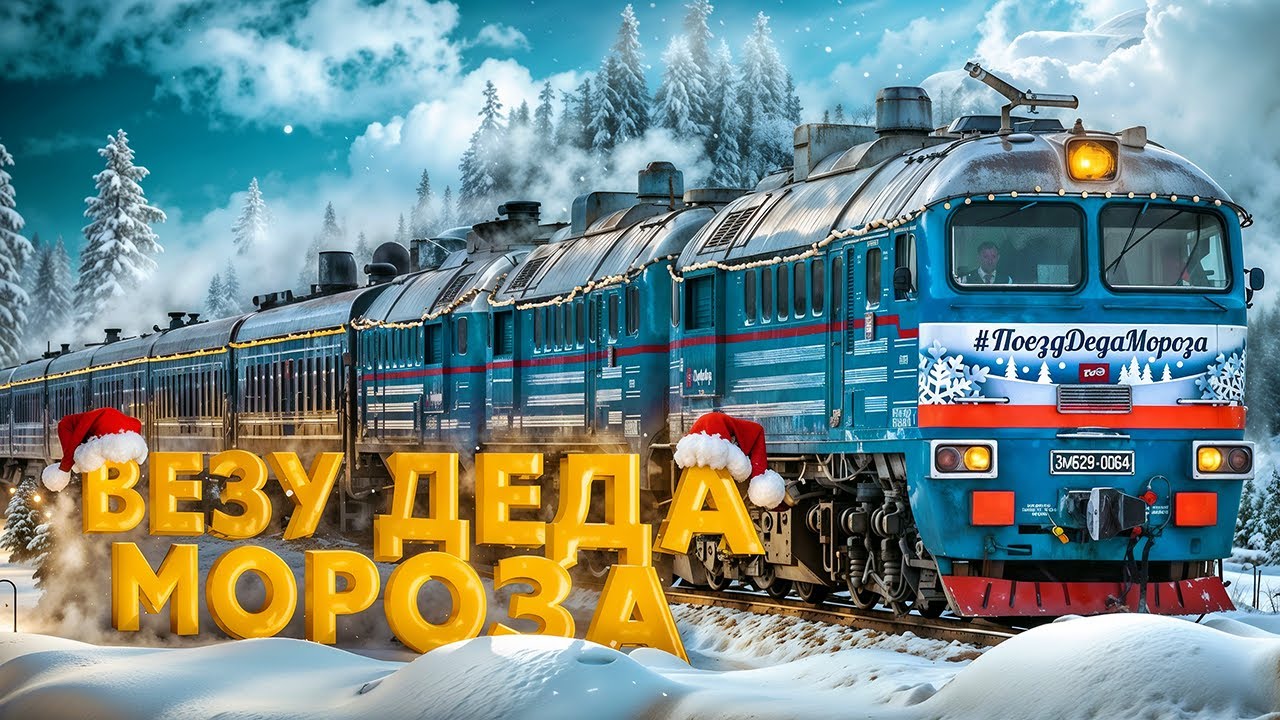 🎅🚂 Машинист Поезда везет поезд деда мороза на тепловозе 3М62у ✨