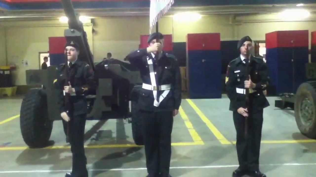 Basic army cadet flag party standing drill