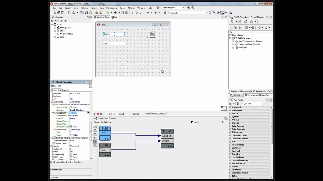 Using the LiveBindings Designer with an Object