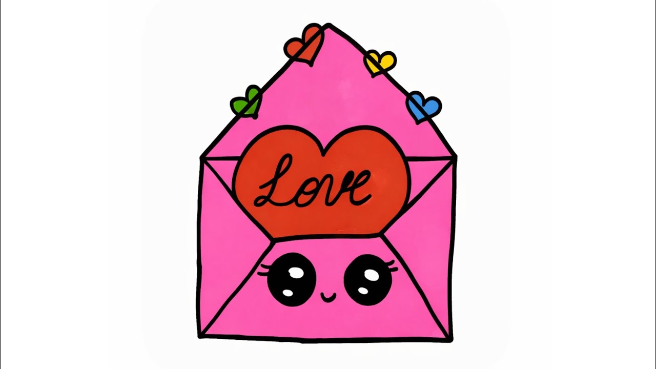How to Draw a Cute Kawaii heart letter with 'Love' | Easy step by step drawing   ‪‎⁨@Drawings-i7k⁩