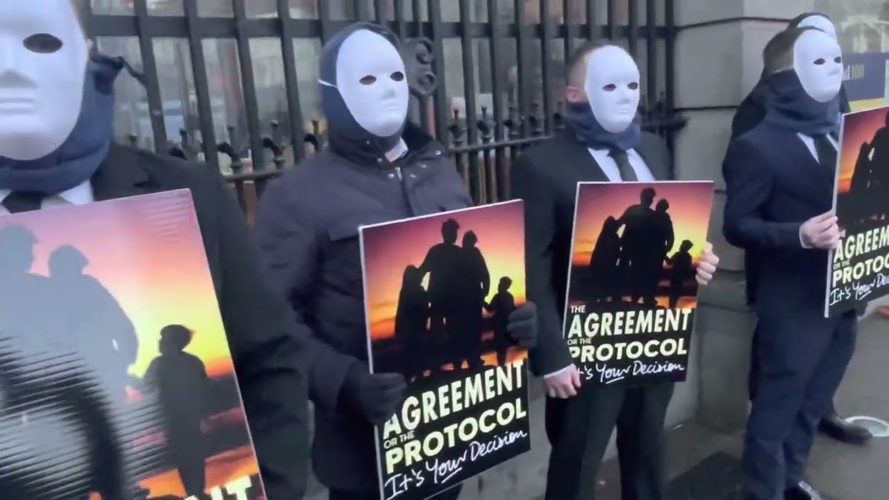 Ulster Loyalists go to Dublin, Republic of Ireland, in “street theatre” protest against the Protocol