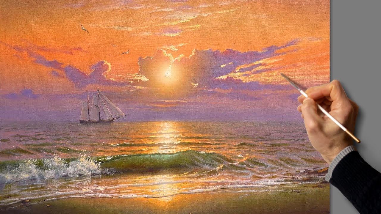 Живопись акрилом - морской пейзаж. Уроки рисования. Искусство. Красивая картина. Хобби