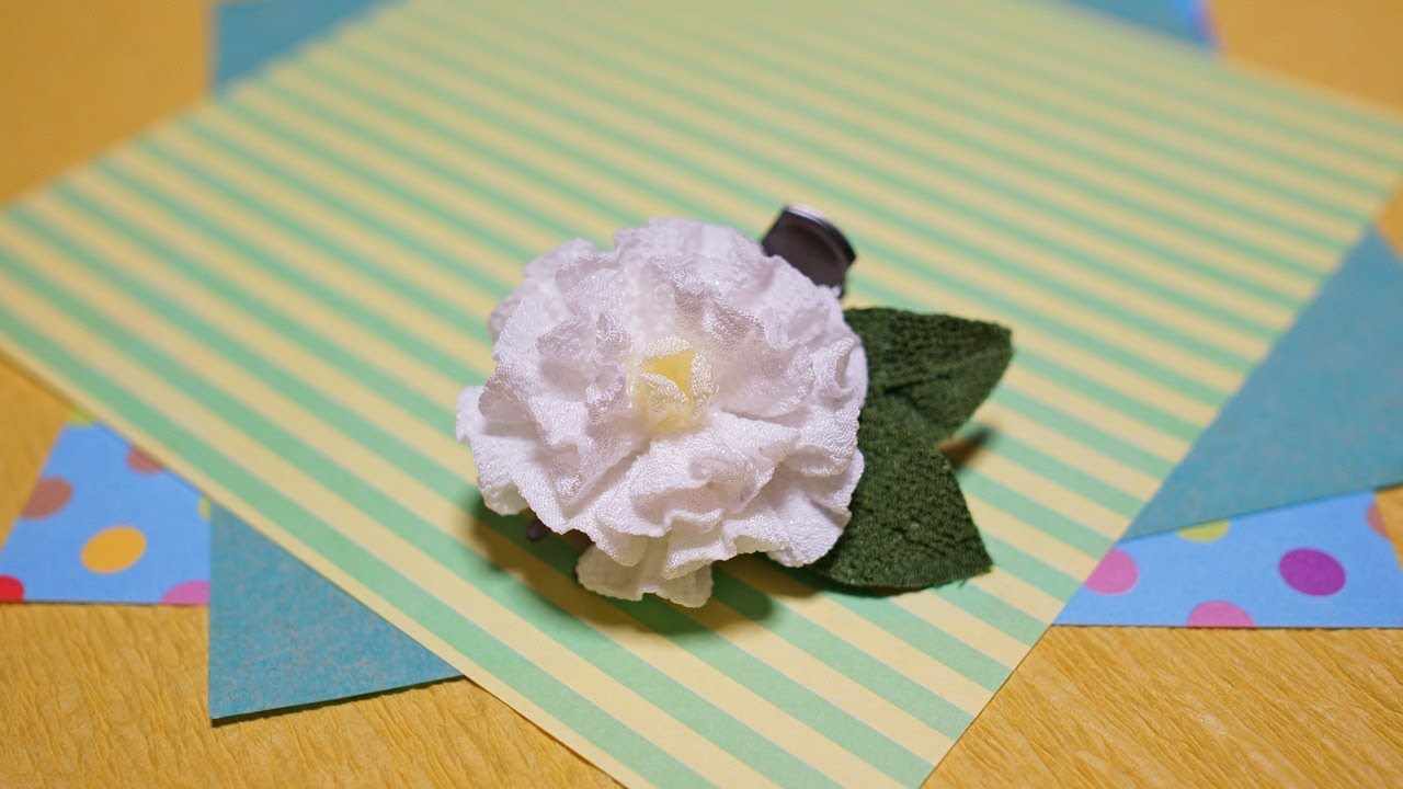 つまみ細工 八重咲きの梔子  クチナシの花のクリップ /DIY kanzashi flower vol.10